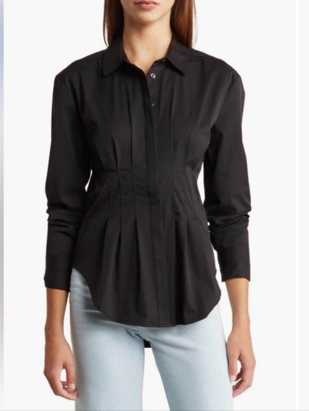 GOOD AMERICAN | Long Sleeve Tailored Dart Waist Cotton Poplin Button Down XL